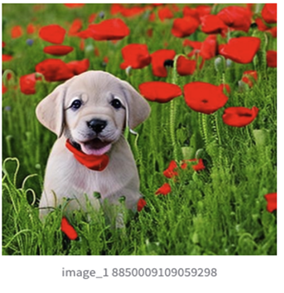 AI image of puppy in field of red flowers