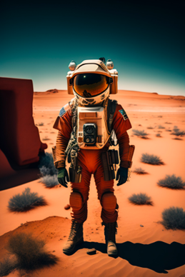 AI image of astronaut standing on surface of Mars