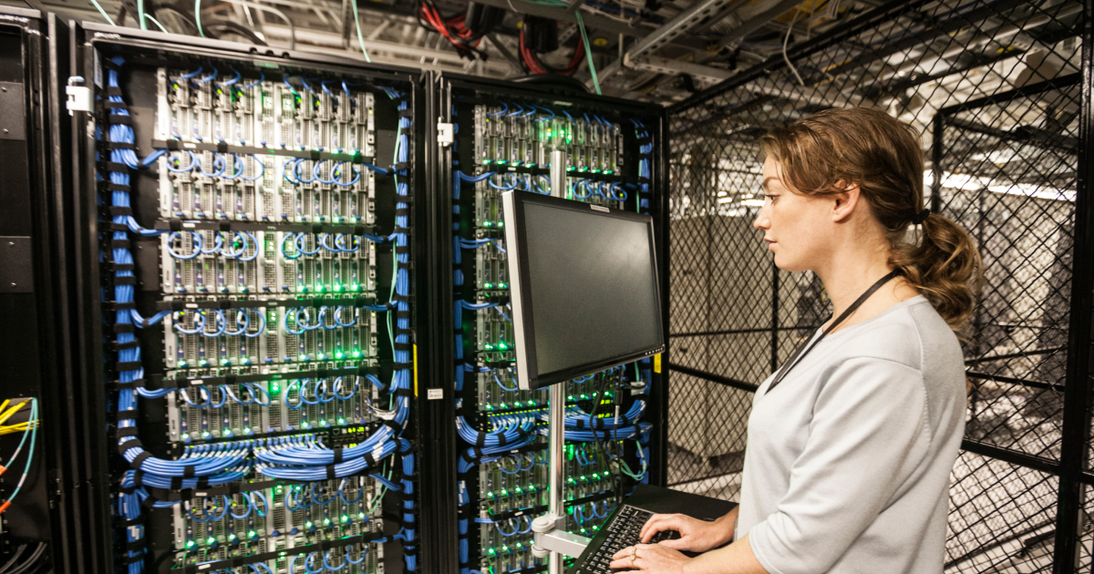 woman in data center