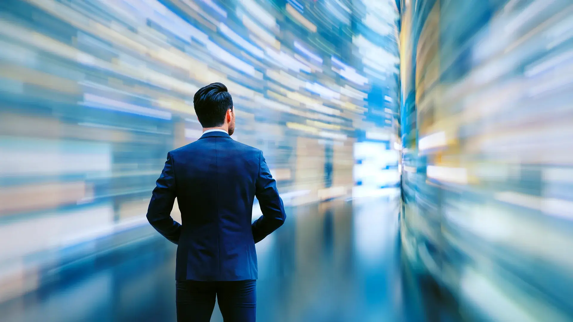 business man watching technology moving fast
